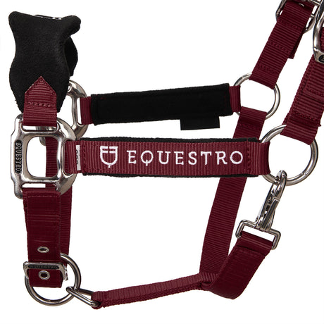 Equestro Halter With Double Adjustment And Lead Rope #colour_burgundy