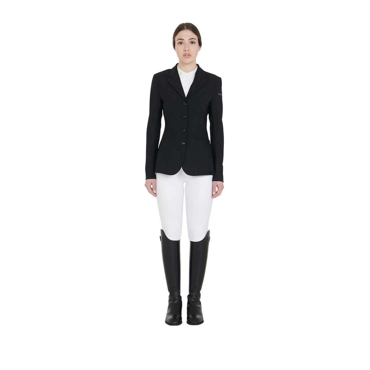 Equestro Women's Four Button Competition Jacket Anatomical Cut #colour_black