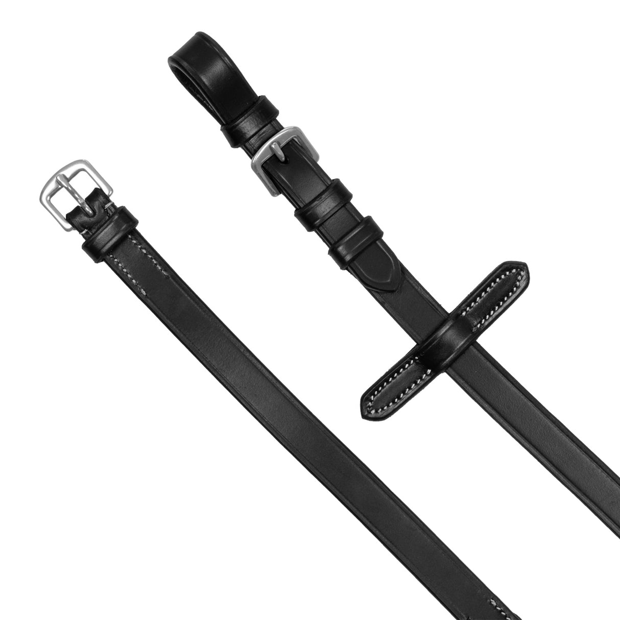 Equestro Solid Lettering Grip Rubber Reins Silver Fitting #colour_black