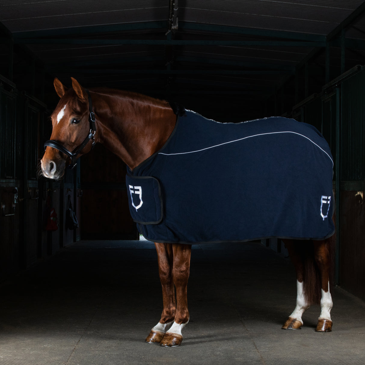 Equestro Fleece Rug With Flap Front Closure #colour_blue