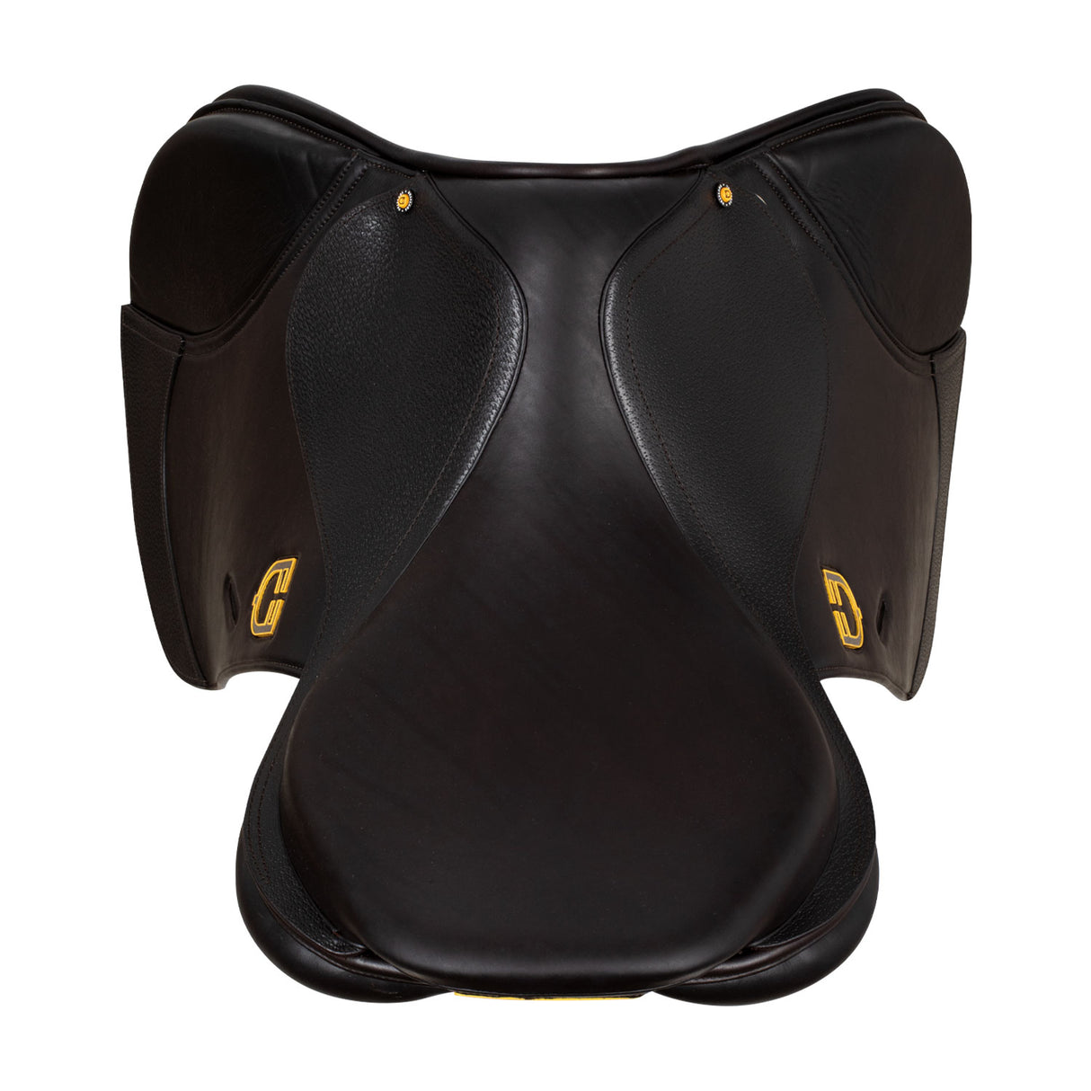 Equestro Earth Jumping Saddle In Double Leather With Embossed Logo #colour_brown