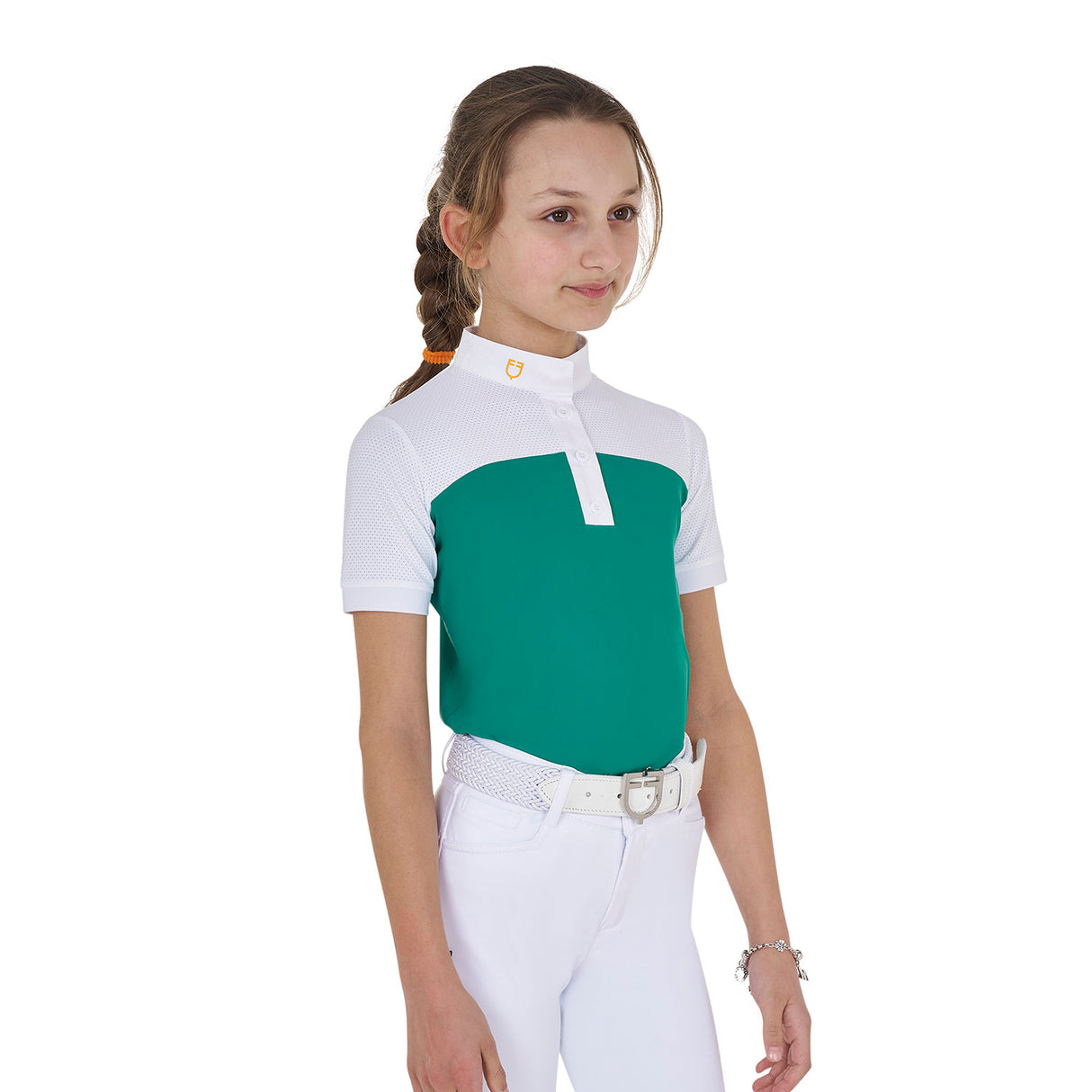 Equestro Girls' Slim Fit Competition Polo Shirt With Perforated Fabric #colour_green