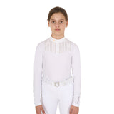 Equestro Girls' Slim Fit Competiton Polo Shirt Rhinestones #colour_white