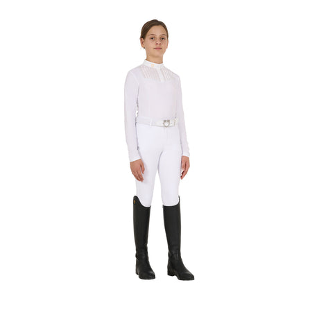 Equestro Girls' Slim Fit Competiton Polo Shirt Rhinestones #colour_white
