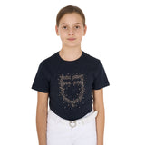 Equestro Girls' Slim Fit T-Shirt Rose Glitter Logo #colour_navy