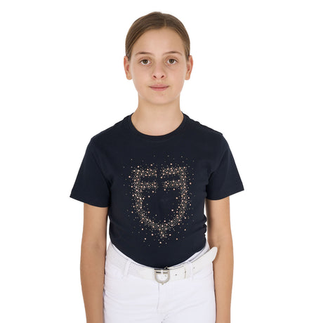 Equestro Girls' Slim Fit T-Shirt Rose Glitter Logo #colour_navy