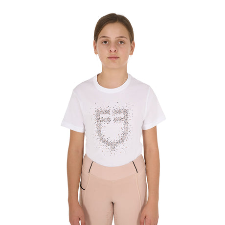 Equestro Girls' Slim Fit T-Shirt Rose Glitter Logo #colour_white