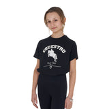 Equestro Girls' Jumping Horse Club Cotton T-Shirt #colour_black