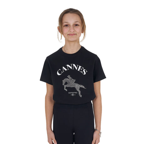 Equestro Girls' Cannes Cotton T-Shirt With Rhinestones #colour_black