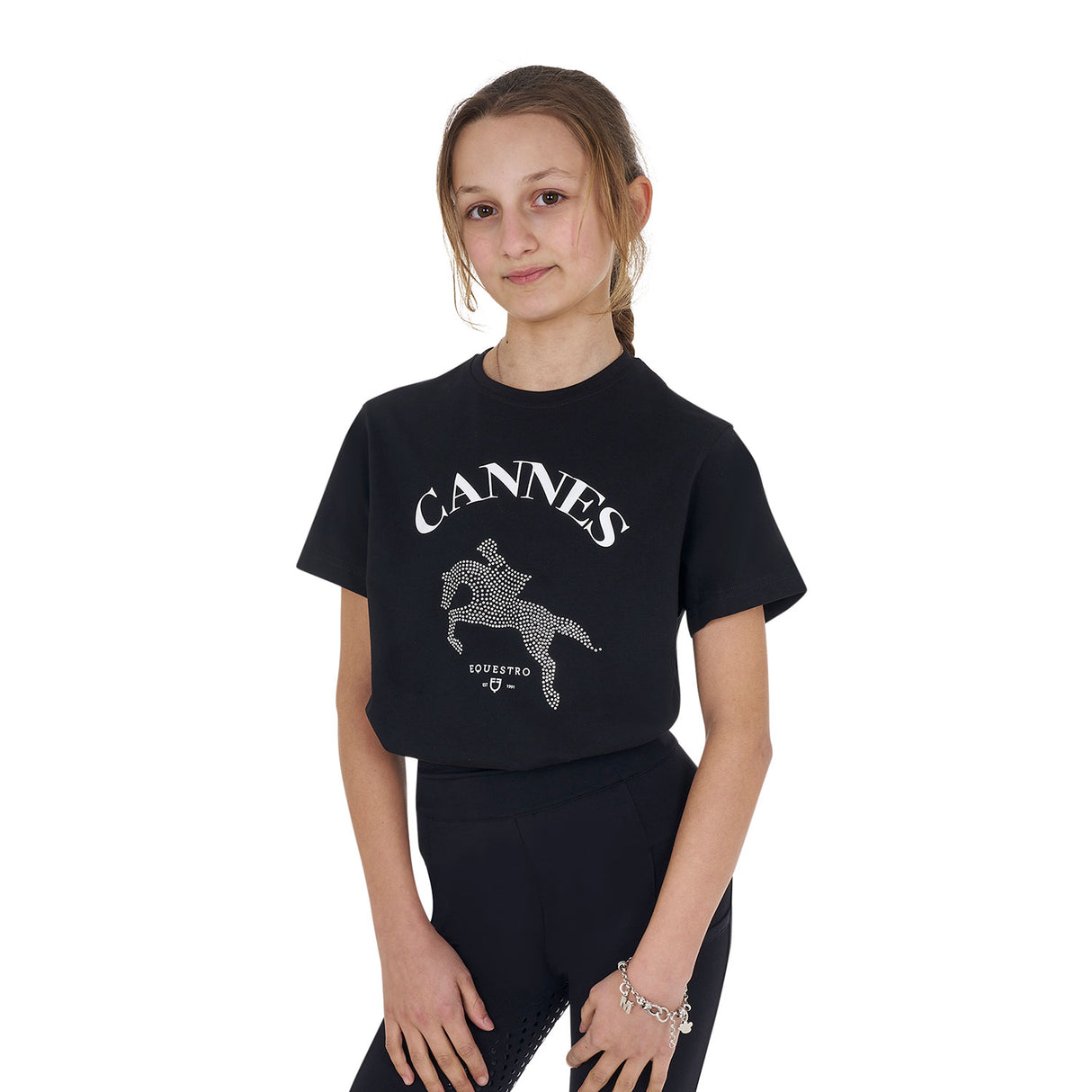 Equestro Girls' Cannes Cotton T-Shirt With Rhinestones #colour_black