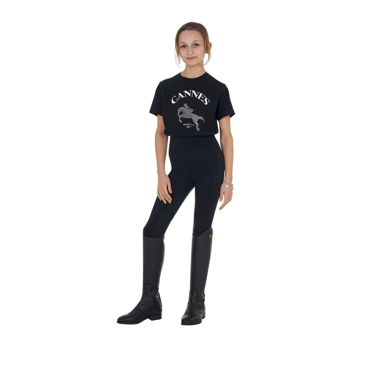 Equestro Girls' Cannes Cotton T-Shirt With Rhinestones #colour_black