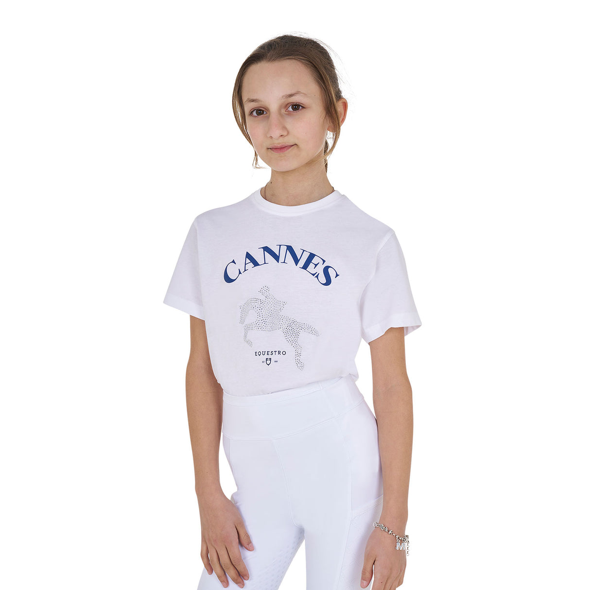 Equestro Girls' Cannes Cotton T-Shirt With Rhinestones #colour_white