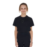 Equestro Girls' Basic Cotton T-Shirt With Tone On Tone Logo #colour_black