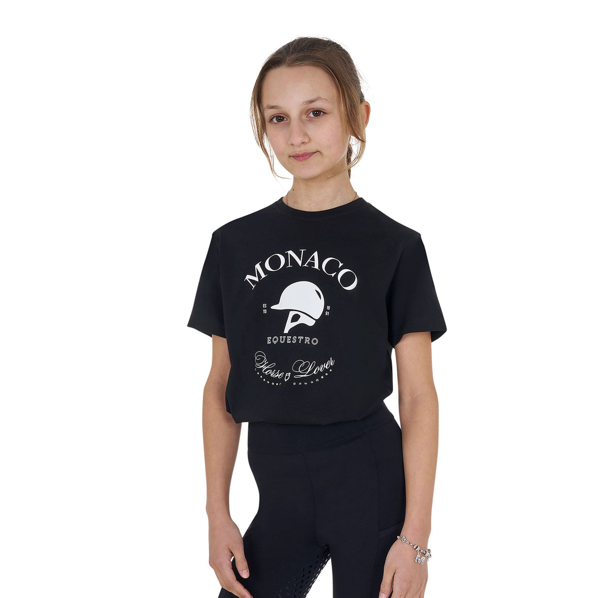 Equestro Girls' Monaco Cotton T-Shirt With Rhinestones #olour_black