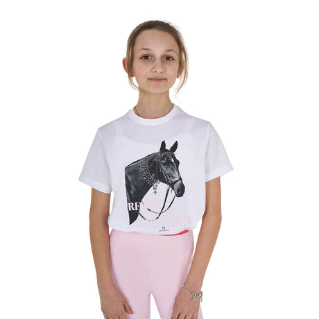 Equestro Girls' Ready To The Party Cotton T-Shirt With Rhinestones #colour_white