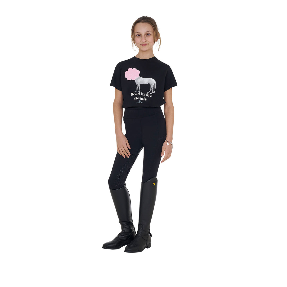 Equestro Girls' Head In The Clouds Cotton T-Shirt #colour_black