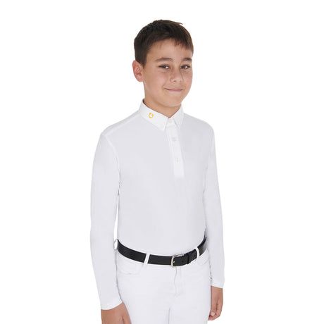 Equestro Boy's Long-Sleeved Polo Shirt In Technical Fleece Fabric