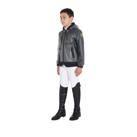 Equestro Kids' Windproof Zip Hooded Raincoat #colour_grey