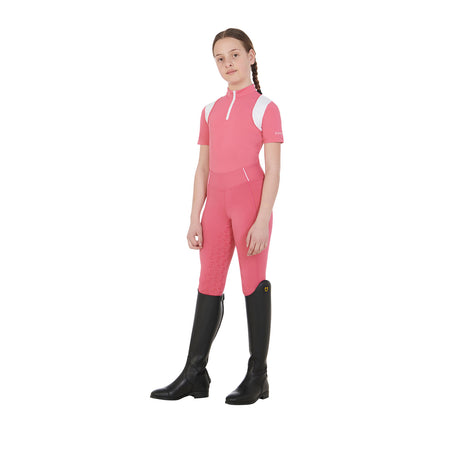 Equestro Girls' Slim Fit Grip Leggings With Logo #colour_fucsia 