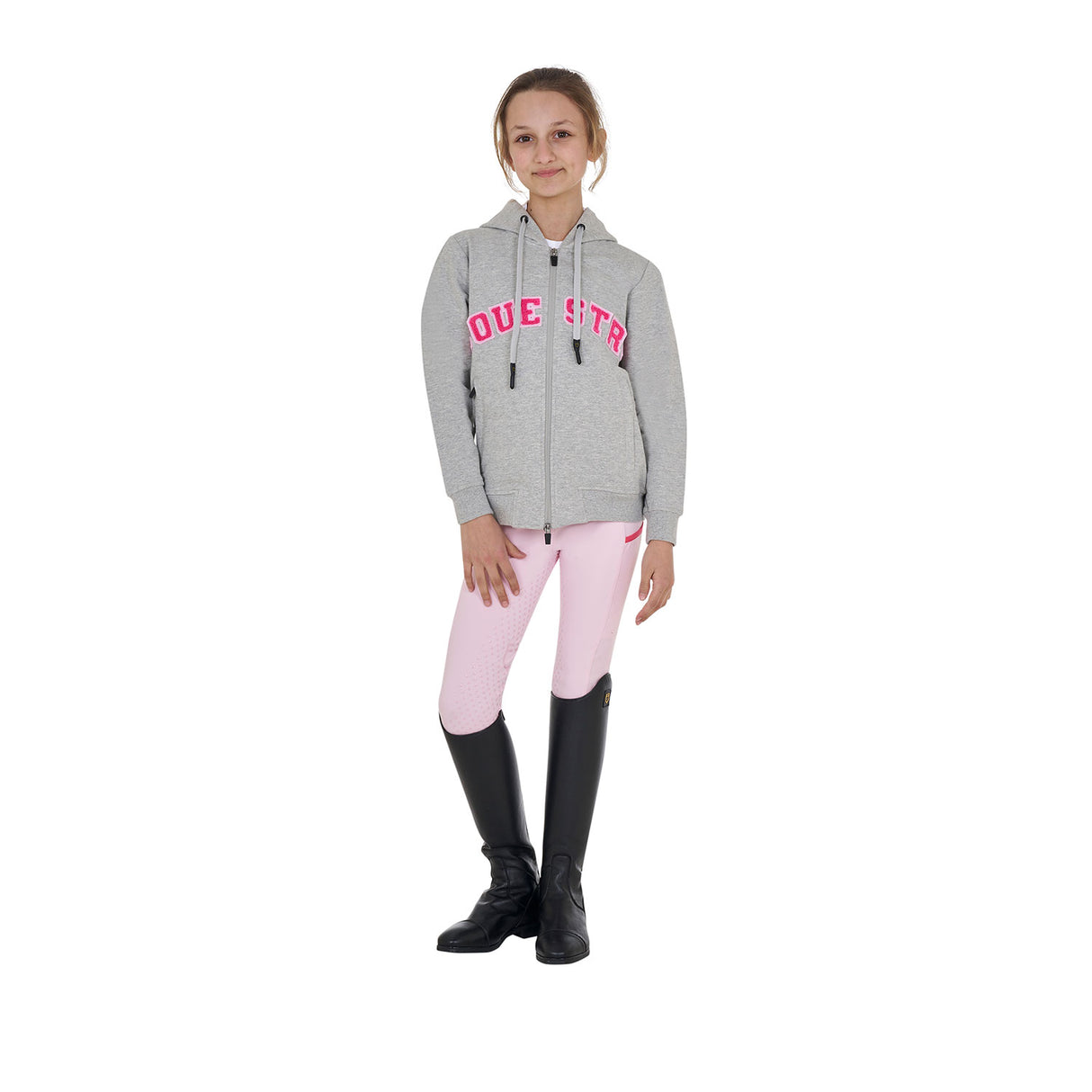Equestro Kids' Hoodie With Zip And Sponge Lettering #colour_grey-fucsia