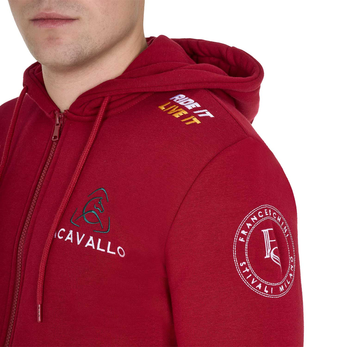 Equestro Men's Hoddie With Multilogo Patches #colour_burgundy