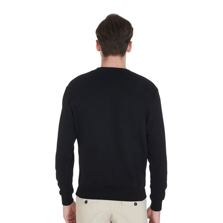 Equestro Men's Cotton Crewneck Sweatshirt With Logo On The Chest #colour_black
