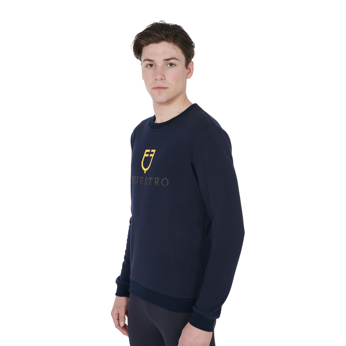 Equestro Men's Cotton Crewneck Sweatshirt With Logo On The Chest #colour_blue