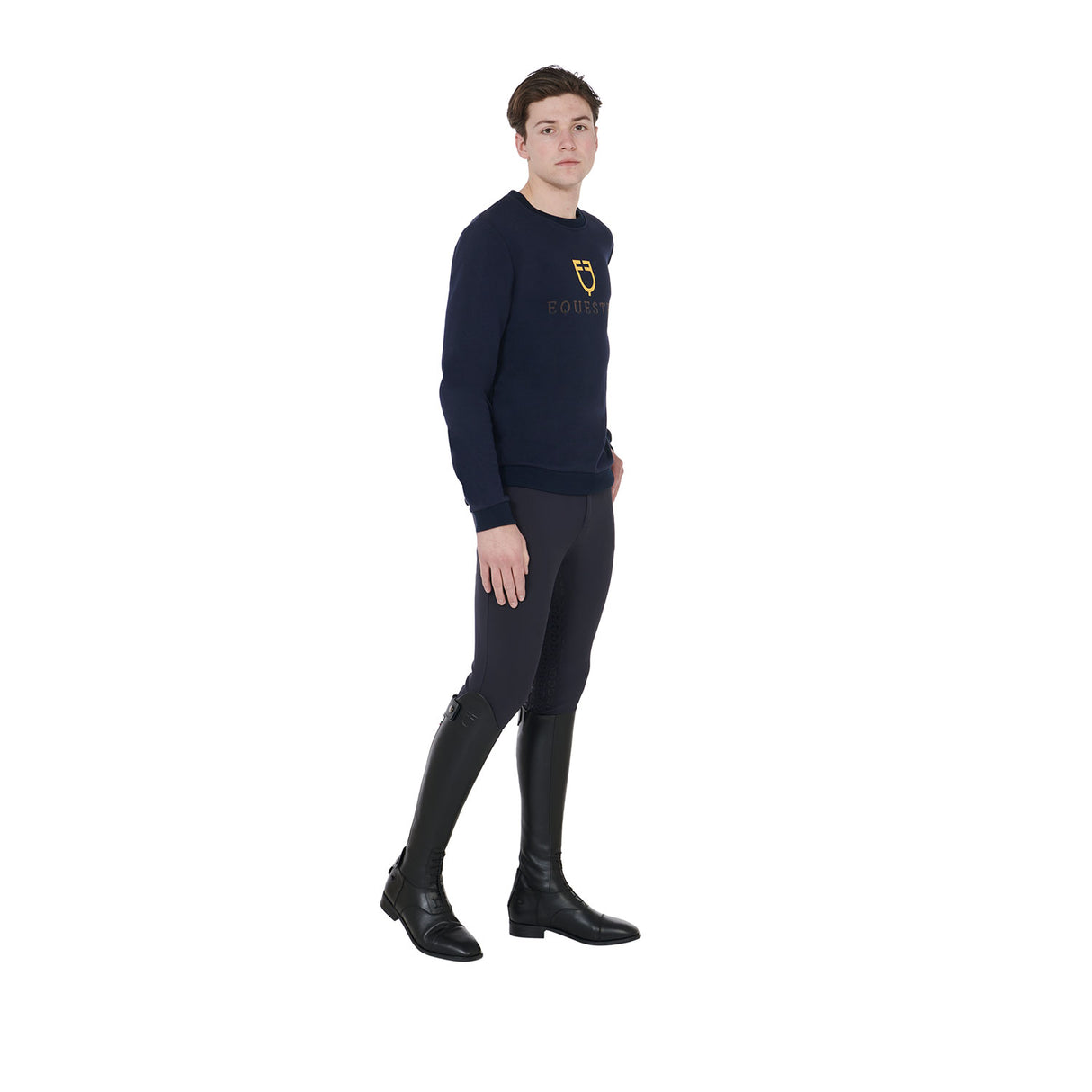 Equestro Men's Cotton Crewneck Sweatshirt With Logo On The Chest #colour_blue