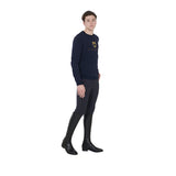 Equestro Men's Cotton Crewneck Sweatshirt With Logo On The Chest #colour_blue