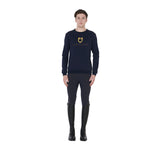 Equestro Men's Cotton Crewneck Sweatshirt With Logo On The Chest #colour_blue