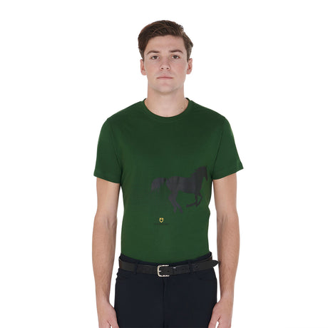 Equestro Men's Slim Fit T-Shirt With Race Horse #colour_green