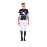 Equestro Men's Slim Fit T-Shirt With Equestrian Print #colour_blue