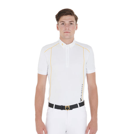 Equestro Men's Slim Fit Polo Shirt In Technical Fabric With Piping #colour_white