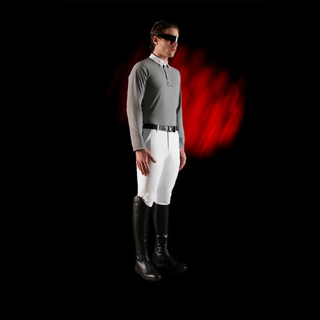 Equestro Equestro Ridertechnology Men's Competition Polo Shirt Long Sleeves And Buttons #colour_grey