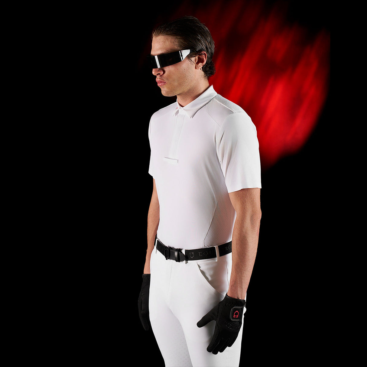 Equestro Equestro Ridertechnology Men's Competition Polo Shirt Long Sleeves And Buttons #colour_white