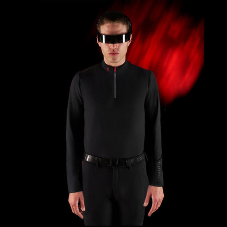 Equestro Equestro Ridertechnology Men's Training Polo Shirt Long Sleeves And Zip #colour_black