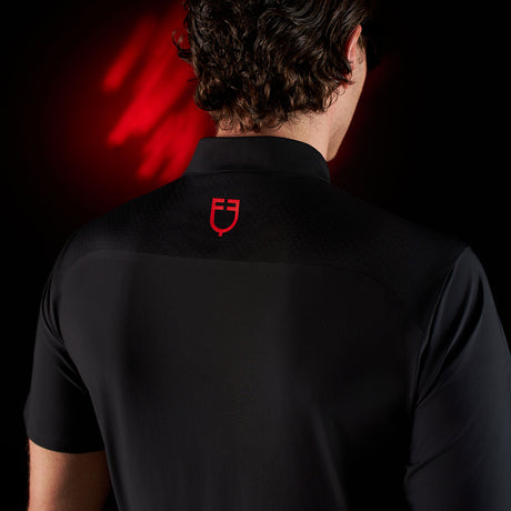 Equestro Equestro Ridertechnology Men's Training Polo Shirt Short Sleeves And Zip #colour_black