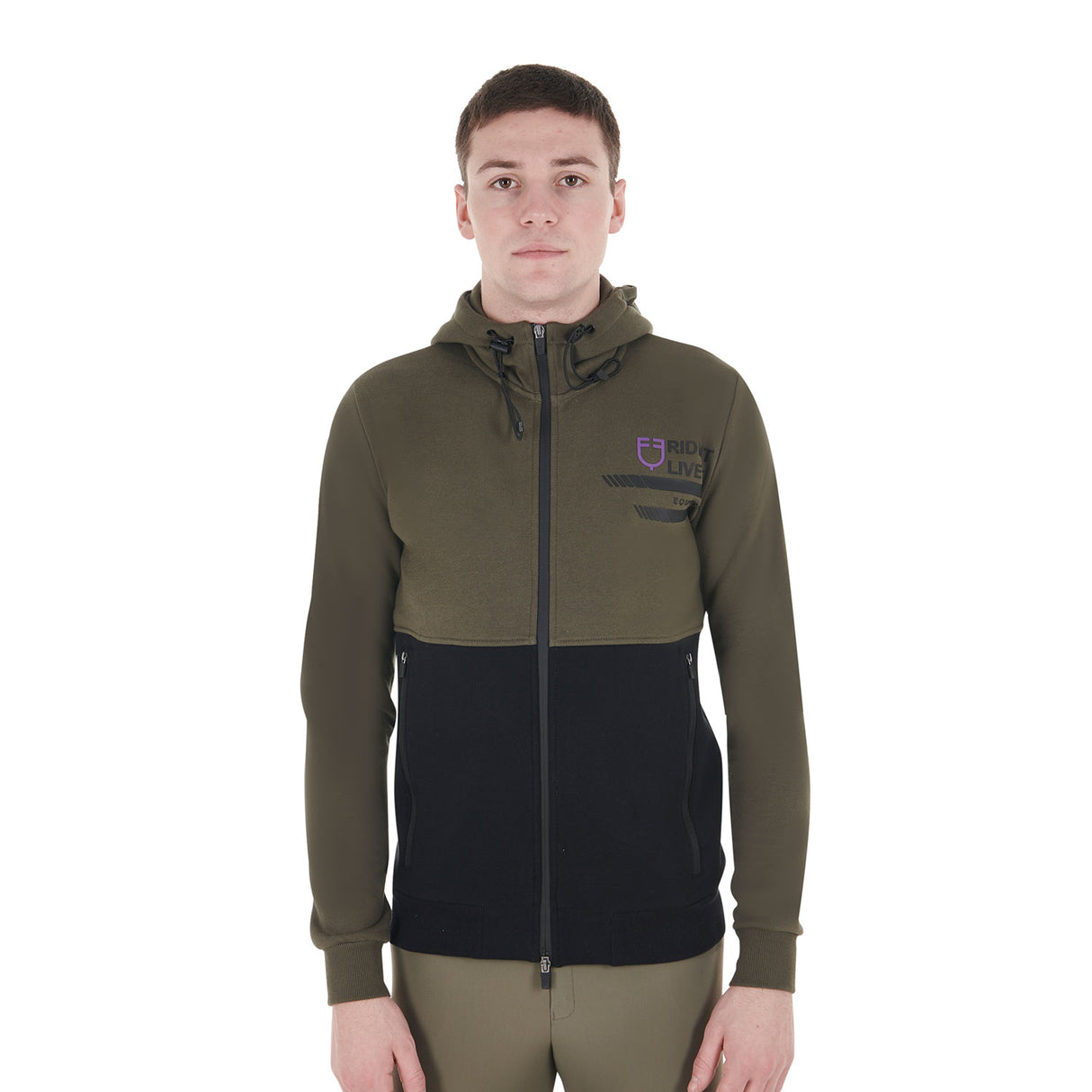 Equestro Men's Hooded Sweatshirt With Fleece Inside #colour_green