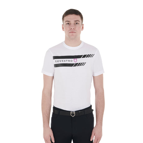 Equestro Men's Slim Fit T-Shirt With Purple Logo And Black Details #colour_white