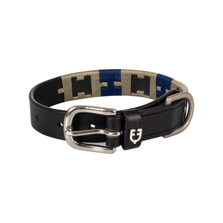 Equestro Leather Dog Collar With Geometric Pattern #colour_black