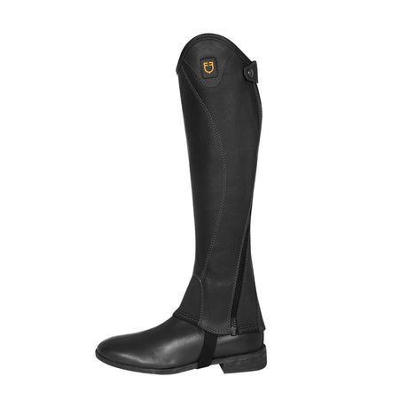 Equestro Unisex Short Leather Gaiters With Side Zip #colour_black