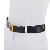 Equestro Leather Logo Belt With Logoed Buckle #colour_gold