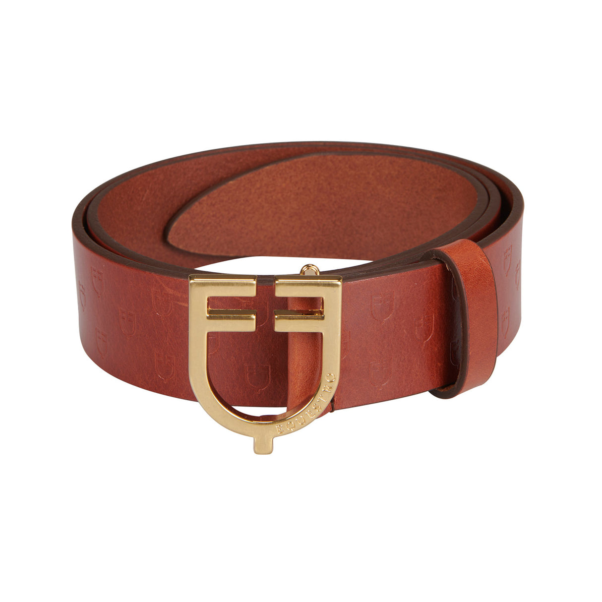 Equestro Leather Logo Belt With Logoed Buckle #colour_cognac-gold