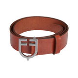 Equestro Leather Logo Belt With Logoed Buckle #colour_silver-cognac