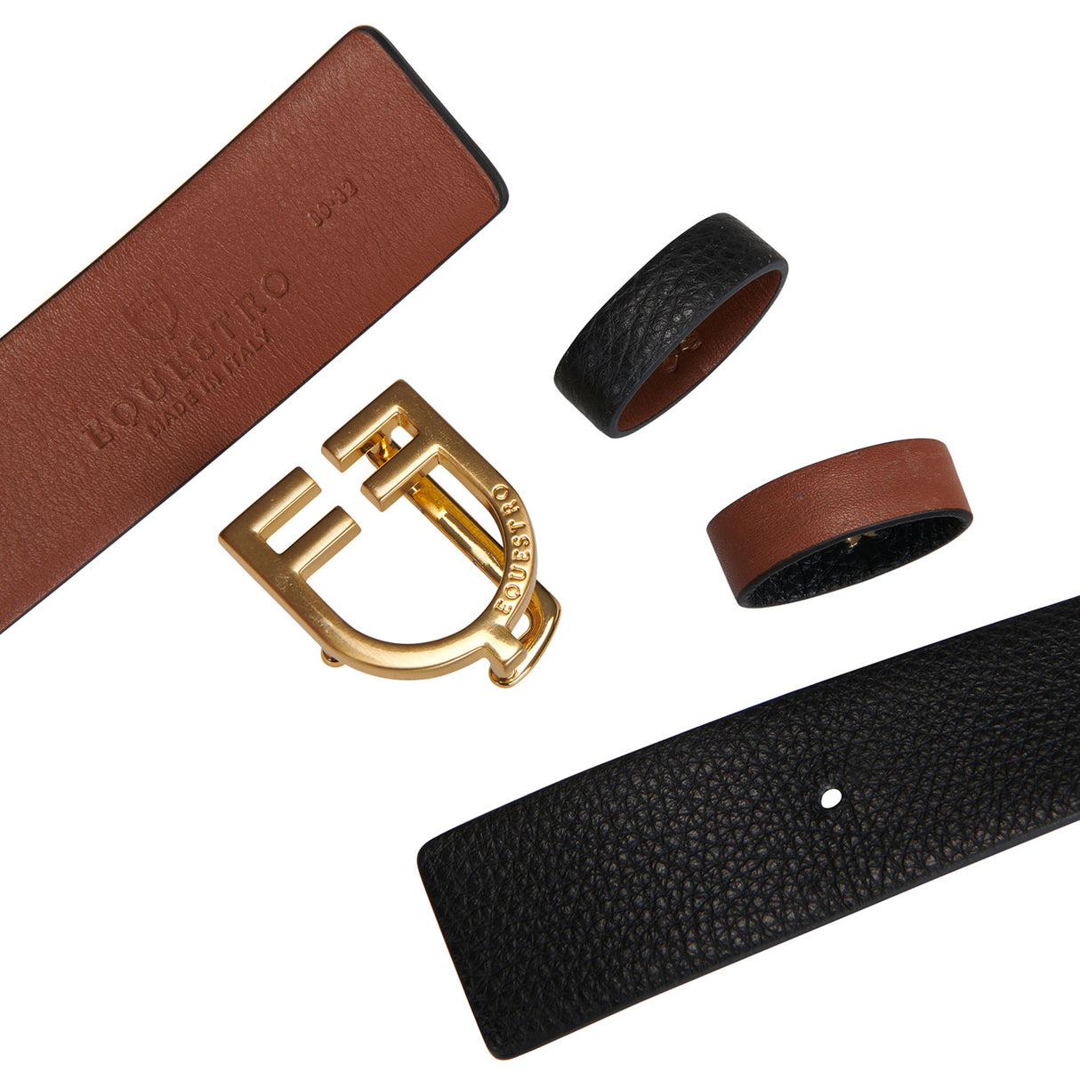 Equestro Double Face Smooth Leather Belt #colour_black-brown-gold