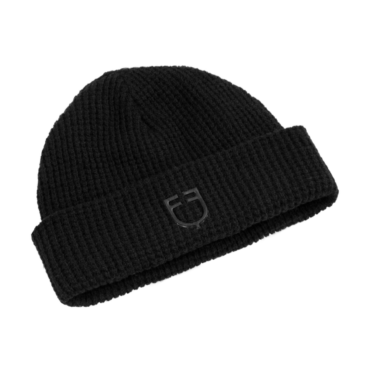 Equestro Unisex Ribbed Wool Beanie With Logo #colour_black