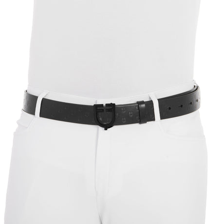 Total black leather belt with logo buckle