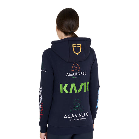 Equestro Women's Sweatshirt With Multi-Logo Hood #colour_blue