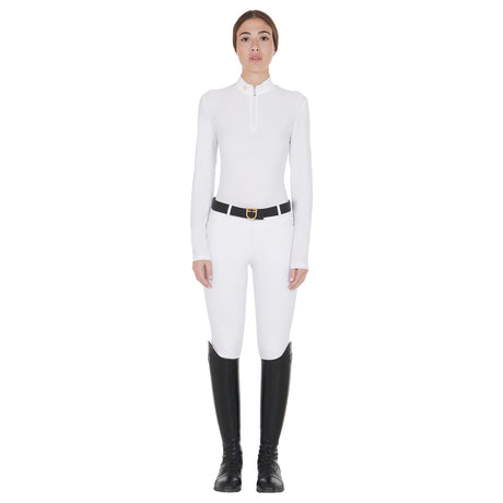 Women's long sleeved polo shirt in technical fleece fabric
