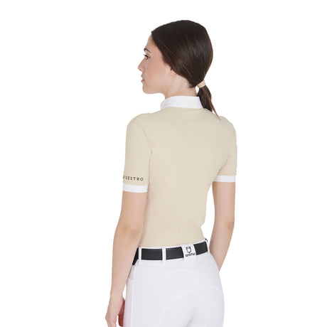Women's slim fit pleated cotton polo shirt